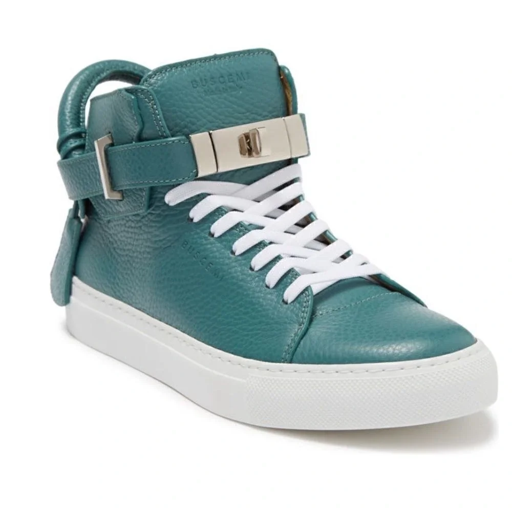 BUSCEMI Mid Sneaker, Women's Italian Leather Hightop , Size 38 (Euro) Petrol NWT - Picture 1 of 16